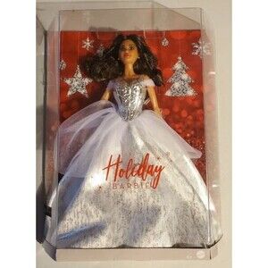 Holiday Barbie 2021 Hispanic with Brunette Hair Silver & White Gown!